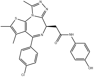 6H-Thieno[3,2-f][1,2,4]triazolo[4,3-a][1,4]diazepine-6-acetamide, 4-(4-chlorophenyl)-N-(4-hydroxyphenyl)-2,3,9-trimethyl-, (6R)- Structure