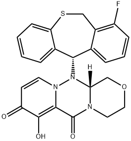 1H-[1,4]Oxazino[3,4-c]pyrido[2,1-f][1,2,4]triazine-6,8-dione, 12-[(11S)-7-fluoro-6,11-dihydrodibenzo[b,e]thiepin-11-yl]-3,4,12,12a-tetrahydro-7-hydroxy-, (12aR)- 구조식 이미지