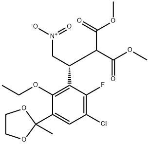 Propanedioic acid, 2-[(1R)-1-[3-chloro-6-ethoxy-2-fluoro-5-(2-methyl-1,3-dioxolan-2-yl)phenyl]-2-nitroethyl]-, 1,3-dimethyl ester Structure