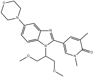 2(1H)-Pyridinone, 5-[1-[2-methoxy-1-(methoxymethyl)ethyl]-5-(4-morpholinyl)-1H-benzimidazol-2-yl]-1,3-dimethyl- 구조식 이미지