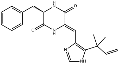 2,5-Piperazinedione, 3-[[5-(1,1-dimethyl-2-propen-1-yl)-1H-imidazol-4-yl]methylene]-6-(phenylmethyl)-, (3Z,6S)- Structure