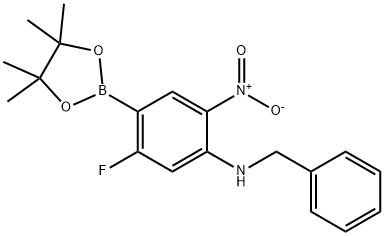 Benzenemethanamine, N-[5-fluoro-2-nitro-4-(4,4,5,5-tetramethyl-1,3,2-dioxaborolan-2-yl)phenyl]- Structure