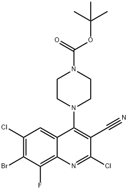 1-Piperazinecarboxylic acid, 4-(7-bromo-2,6-dichloro-3-cyano-8-fluoro-4-quinolinyl)-, 1,1-dimethylethyl ester Structure