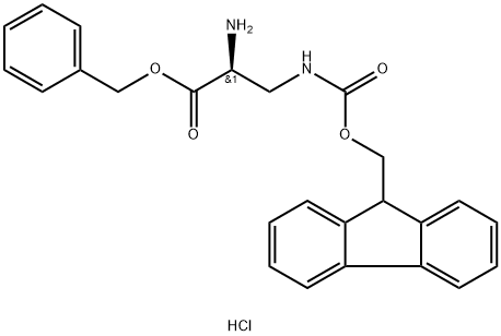 L-Alanine, 3-[[(9H-fluoren-9-ylmethoxy)carbonyl]amino]-, phenylmethyl ester, hydrochloride (1:1) Structure