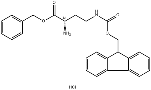 Butanoic acid, 2-amino-4-[[(9H-fluoren-9-ylmethoxy)carbonyl]amino]-, phenylmethyl ester, hydrochloride (1:1), (2S)- Structure