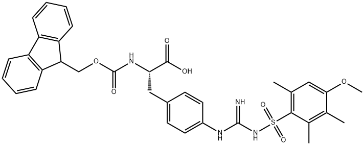 L-Phenylalanine, N-[(9H-fluoren-9-ylmethoxy)carbonyl]-4-[[imino[[(4-methoxy-2,3,6-trimethylphenyl)sulfonyl]amino]methyl]amino]- Structure