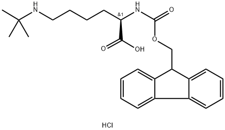 D-Lysine, N6-(1,1-dimethylethyl)-N2-[(9H-fluoren-9-ylmethoxy)carbonyl]-, hydrochloride (1:1) Structure