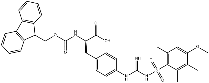 D-Phenylalanine, N-[(9H-fluoren-9-ylmethoxy)carbonyl]-4-[[imino[[(4-methoxy-2,3,6-trimethylphenyl)sulfonyl]amino]methyl]amino]- Structure