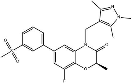 2H-1,4-Benzoxazin-3(4H)-one, 8-fluoro-2-methyl-6-[3-(methylsulfonyl)phenyl]-4-[(1,3,5-trimethyl-1H-pyrazol-4-yl)methyl]-, 구조식 이미지