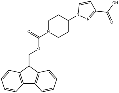 1-Piperidinecarboxylic acid, 4-(3-carboxy-1H-pyrazol-1-yl)-, 1-(9H-fluoren-9-ylmethyl) ester Structure