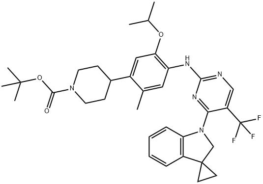 1-Piperidinecarboxylic acid, 4-[4-[[4-(1',2'-dihydrospiro[cyclopropane-1,3'-[3H]indol]-1'-yl)-5-(trifluoromethyl)-2-pyrimidinyl]amino]-2-methyl-5-(1-methylethoxy)phenyl]-, 1,1-dimethylethyl ester Structure