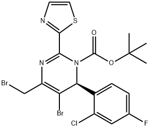 1(6H)-Pyrimidinecarboxylic acid, 5-bromo-4-(bromomethyl)-6-(2-chloro-4-fluorophenyl)-2-(2-thiazolyl)-, 1,1-dimethylethyl ester, (6S)- Structure