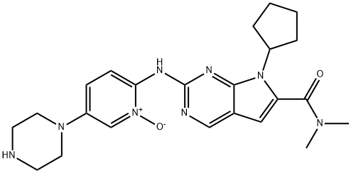 2-((7-cyclopentyl-6-(dimethylcarbamoyl)-7H-pyrrolo[2,3-d]pyrimidin-2-yl)amino)-5-(piperazin-1-yl)pyridine 1-oxide 구조식 이미지