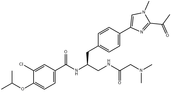 Benzamide, N-[(1S)-2-[4-(2-acetyl-1-methyl-1H-imidazol-4-yl)phenyl]-1-[[[2-(dimethylamino)acetyl]amino]methyl]ethyl]-3-chloro-4-(1-methylethoxy)- 구조식 이미지