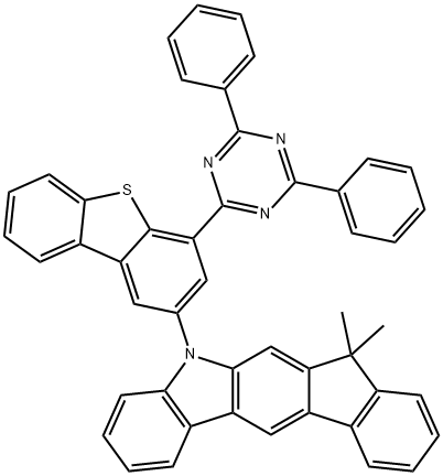 Indeno[2,1-b]carbazole, 5-[4-(4,6-diphenyl-1,3,5-triazin-2-yl)-2-dibenzothienyl]-5,7-dihydro-7,7-dimethyl- Structure