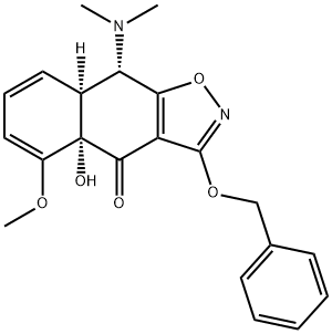 Naphth[2,3-d]isoxazol-4(9H)-one, 9-(dimethylamino)-4a,8a-dihydro-4a-hydroxy-5-methoxy-3-(phenylmethoxy)-, (4aS,8aS,9S)- Structure