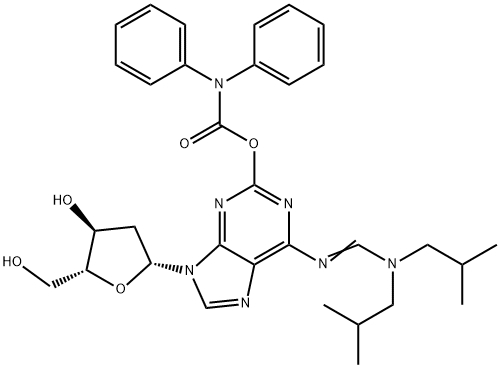 N6 -(Diisobutylaminomethylidene)-O2 -(diphenylcarbamoyl)-2'- deoxyisoguanosine Structure