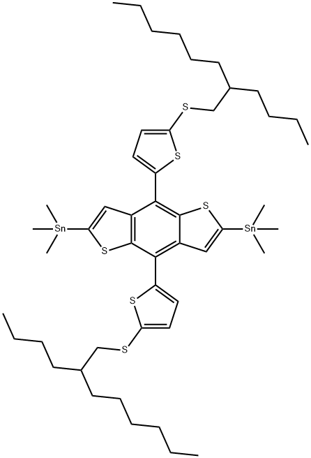 (4,8-bis(5-((2-butyloctyl)thio)thiophen-2-yl)benzo[1,2-b:4,5-b']dithiophene-2,6-diyl)bis(trimethylstannane) 구조식 이미지