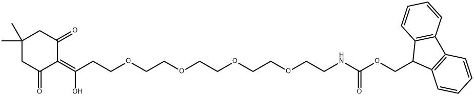 5,8,11,14-Tetraoxa-2-azaheptadecanoic acid, 17-(4,4-dimethyl-2,6-dioxocyclohexylidene)-17-hydroxy-, 9H-fluoren-9-ylmethyl ester Structure