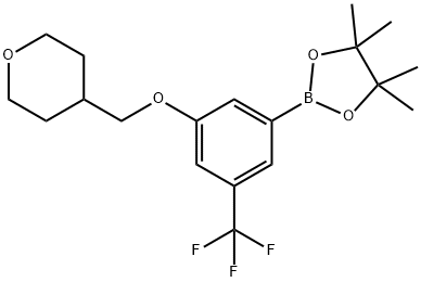 4,4,5,5-Tetramethyl-2-(3-((tetrahydro-2H-pyran-4-yl)methoxy)-5-(trifluoromethyl)phenyl)-1,3,2-dioxab95% 구조식 이미지