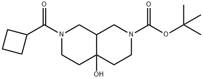 2,7-Naphthyridine-2(1H)-carboxylic acid, 7-(cyclobutylcarbonyl)octahydro-4a-hydroxy-, 1,1-dimethylethyl ester Structure