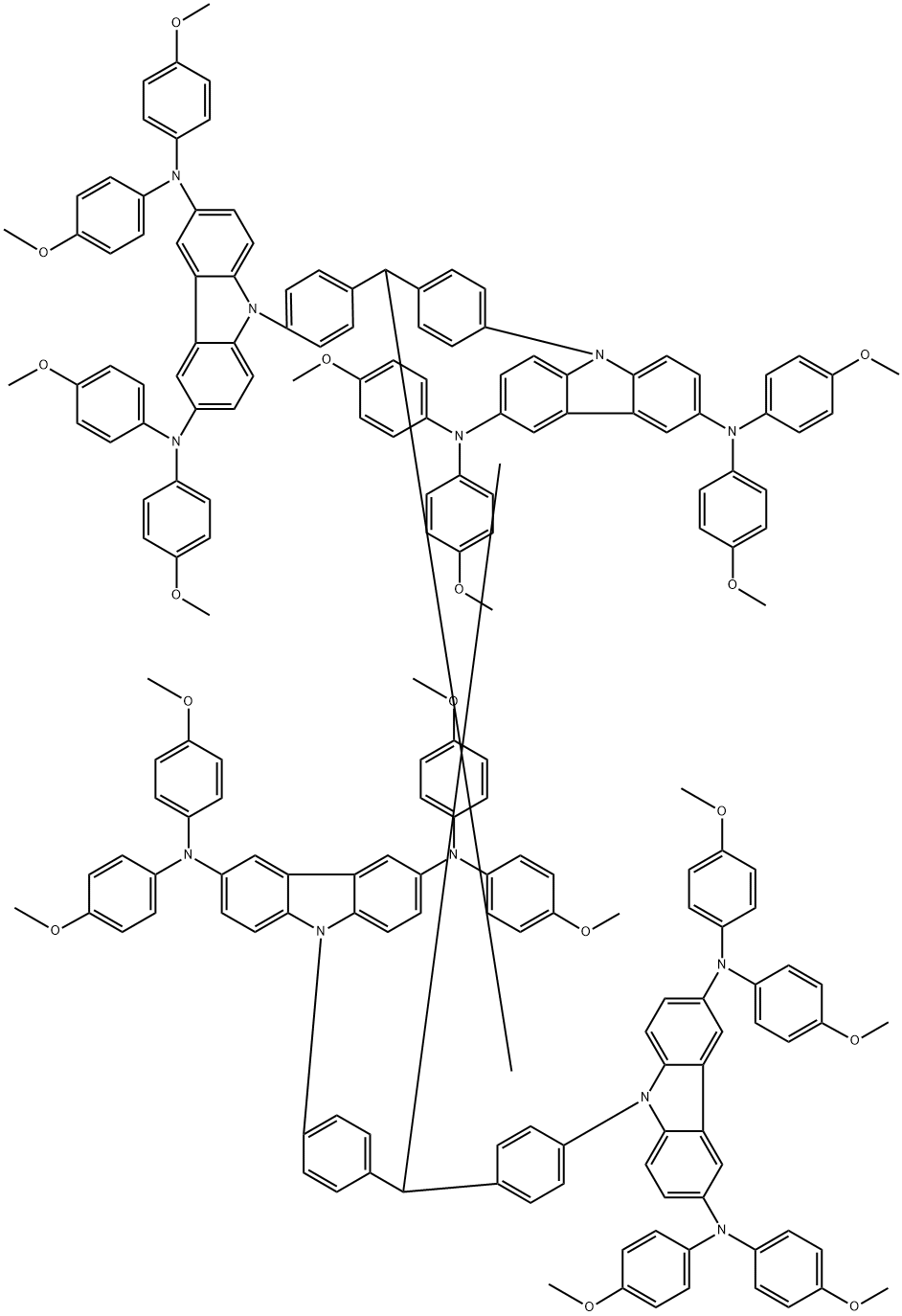 Tetra{N-[tetra(4-methoxyphenyl) -9H-carbazole-3,6-diamine] phenyl} ethylene 구조식 이미지