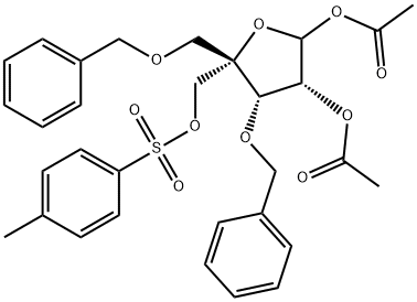 L-Lyxofuranose, 4-C-[(phenylmethoxy)methyl]-3-O-(phenylmethyl)-, 1,2-diacetate 5-(4-methylbenzenesulfonate) Structure