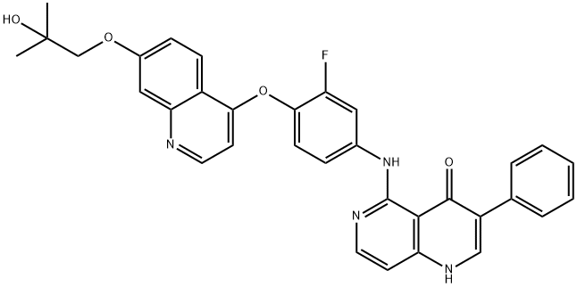 1,6-Naphthyridin-4(1H)-one, 5-[[3-fluoro-4-[[7-(2-hydroxy-2-methylpropoxy)-4-quinolinyl]oxy]phenyl]amino]-3-phenyl- 구조식 이미지