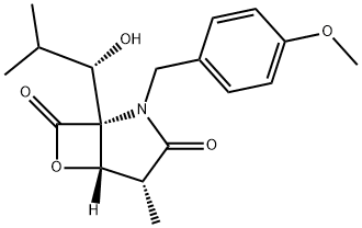 6-Oxa-2-azabicyclo[3.2.0]heptane-3,7-dione, 1-[(1S)-1-hydroxy-2-methylpropyl]-2-[(4-methoxyphenyl)methyl]-4-methyl-, (1R,4R,5S)- Structure