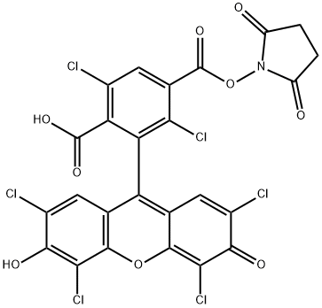 1,4-Benzenedicarboxylic acid, 2,5-dichloro-3-(2,4,5,7-tetrachloro-6-hydroxy-3-oxo-3H-xanthen-9-yl)-, 1-(2,5-dioxo-1-pyrrolidinyl) ester 구조식 이미지