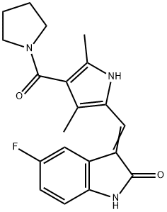 2H-Indol-2-one, 3-[[3,5-dimethyl-4-(1-pyrrolidinylcarbonyl)-1H-pyrrol-2-yl]methylene]-5-fluoro-1,3-dihydro- Structure