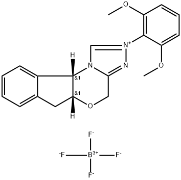 4H,6H-Indeno[2,1-b][1,2,4]triazolo[4,3-d][1,4]oxazinium, 2-(2,6-dimethoxyphenyl)-5a,10b-dihydro-, (5aR,10bS)-, tetrafluoroborate(1-) (1:1) Structure