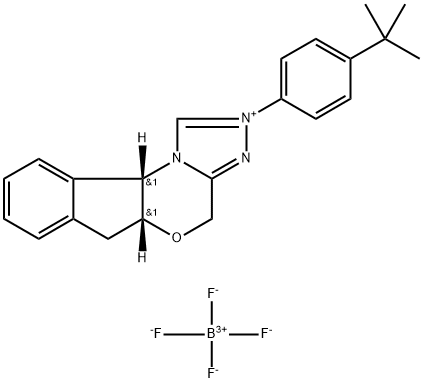 4H,6H-Indeno[2,1-b][1,2,4]triazolo[4,3-d][1,4]oxazinium, 2-[4-(1,1-dimethylethyl)phenyl]-5a,10b-dihydro-, (5aR,10bS)-, tetrafluoroborate(1-) (1:1) Structure