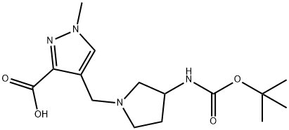 1H-Pyrazole-3-carboxylic acid, 4-[[3-[[(1,1-dimethylethoxy)carbonyl]amino]-1-pyrrolidinyl]methyl]-1-methyl- Structure