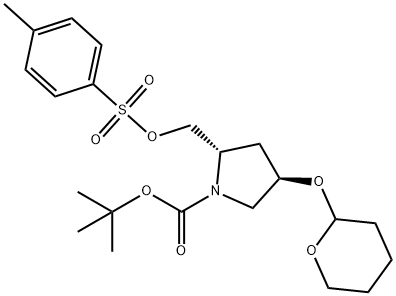 1-Pyrrolidinecarboxylic acid, 2-[[[(4-methylphenyl)sulfonyl]oxy]methyl]-4-[(tetrahydro-2H-pyran-2-yl)oxy]-, 1,1-dimethylethyl ester, (2S,4R)- Structure