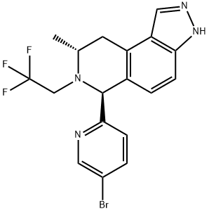 3H-Pyrazolo[4,3-f]isoquinoline, 6-(5-bromo-2-pyridinyl)-6,7,8,9-tetrahydro-8-methyl-7-(2,2,2-trifluoroethyl)-, (6S,8R)- 구조식 이미지
