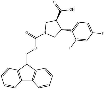 (3S,4R)-4-(2,4-difluorophenyl)-1-{[(9H-fluoren-9-yl)methoxy]carbonyl}pyrrolidine-3-carboxylic acid 구조식 이미지