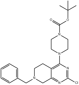 1-Piperazinecarboxylic acid, 4-[2-chloro-5,6,7,8-tetrahydro-7-(phenylmethyl)pyrido[3,4-d]pyrimidin-4-yl]-, 1,1-dimethylethyl ester Structure