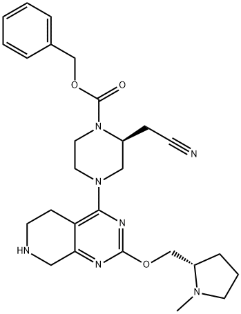 benzyl (S)-2-(cyanomethyl)-4-(2-(((S)-1-methylpyrrolidin-2-yl)methoxy)-5,6,7,8-tetrahydropyrido[3,4-d]pyrimidin-4-yl)piperazine-1-carboxylate Structure