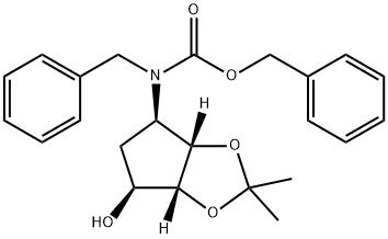 Carbamic acid, N-(phenylmethyl)-N-[(3aS,4R,6S,6aR)-tetrahydro-6-hydroxy-2,2-dimethyl-4H-cyclopenta-1,3-dioxol-4-yl]-, phenylmethyl ester 구조식 이미지