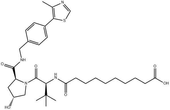 L-Prolinamide, N-(9-carboxy-1-oxononyl)-3-methyl-L-valyl-4-hydroxy-N-[[4-(4-methyl-5-thiazolyl)phenyl]methyl]-, (4R)- Structure