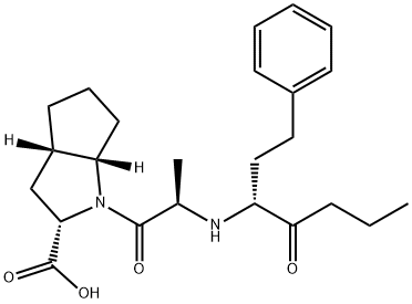 Cyclopenta[b]pyrrole-2-carboxylic acid, octahydro-1-[(2R)-1-oxo-2-[[(1R)-2-oxo-1-(2-phenylethyl)pentyl]amino]propyl]-, (2S,3aS,6aS)- Structure