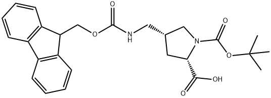 1,2-Pyrrolidinedicarboxylic acid, 4-[[[(9H-fluoren-9-ylmethoxy)carbonyl]amino]methyl]-, 1-(1,1-dimethylethyl) ester, (2S,4R)- Structure