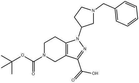 5H-Pyrazolo[4,3-c]pyridine-3,5-dicarboxylic acid, 1,4,6,7-tetrahydro-1-[1-(phenylmethyl)-3-pyrrolidinyl]-, 5-(1,1-dimethylethyl) ester Structure