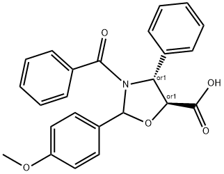 5-Oxazolidinecarboxylic acid, 3-benzoyl-2-(4-methoxyphenyl)-4-phenyl-, (4R,5S)-rel- Structure