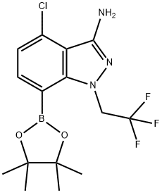 4-Chloro-7-(4,4,5,5-tetramethyl-1,3,2-dioxaborolan-2-yl)-1-(2,2,2-trifluoroethyl)-1H-indazol-3-amine Structure