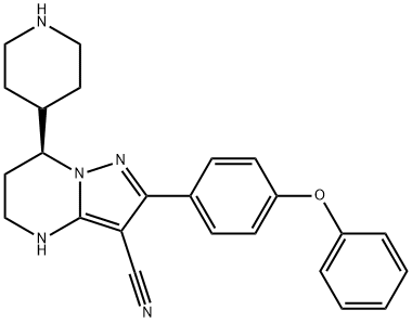 Pyrazolo[1,5-a]pyrimidine-3-carbonitrile, 4,5,6,7-tetrahydro-2-(4-phenoxyphenyl)-7-(4-piperidinyl)-, (7S)- Structure
