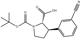 1,2-Pyrrolidinedicarboxylic acid, 3-(3-cyanophenyl)-, 1-(1,1-dimethylethyl) ester, (2S,3R)- Structure