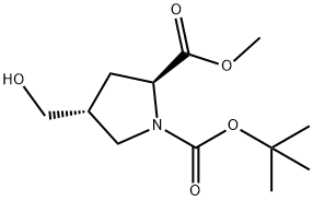 1,2-Pyrrolidinedicarboxylic acid, 4-(hydroxymethyl)-, 1-(1,1-dimethylethyl) 2-methyl ester, (2S,4R)- 구조식 이미지