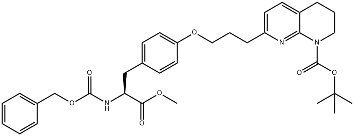 1,8-Naphthyridine-1(2H)-carboxylic acid, 3,4-dihydro-7-[3-[4-[(2S)-3-methoxy-3-oxo-2-[[(phenylmethoxy)carbonyl]amino]propyl]phenoxy]propyl]-, 1,1-dimethylethyl ester Structure